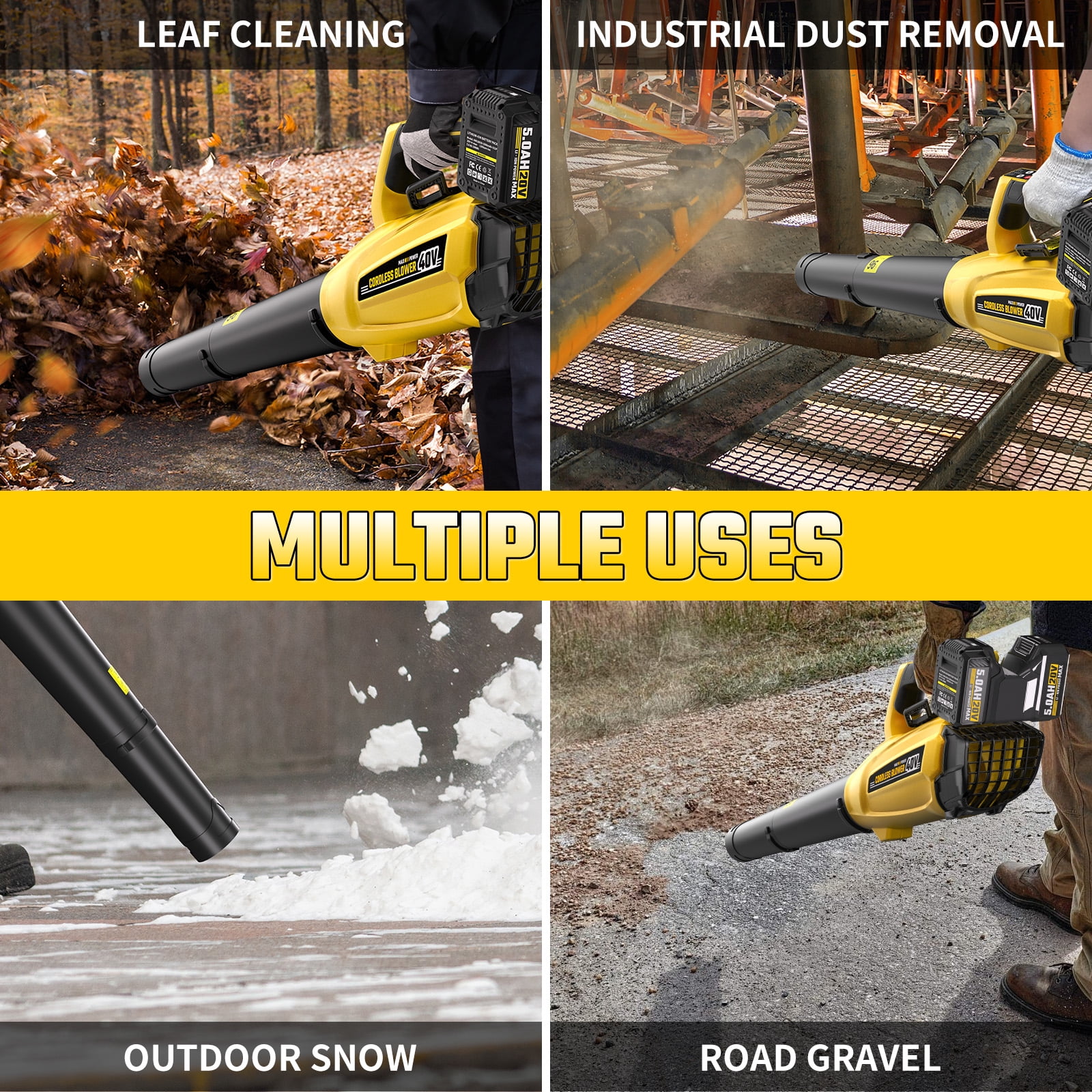 40V Leaf Blower - 650CFM Leaf Blower Cordless with 2 X 5.0Ah Battery & Charger, 4-Speed Electric Leaf Blower, Battery Powered Leaf Blower for Snow Blowing & Yard