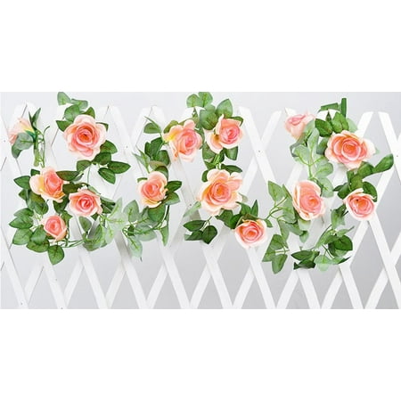 Flower Heads Wedding Table - 7.5ft Flower Vine, Justdolife 16 Heads Artificial Rose Flowers Hanging Garland for Wedding Party Home Wall Decor