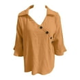 thumbnail image 4 of Yubnlvae Cotton-Linen Button Shirts - 2025 Casual V-Neck Tops (Breathable, Solid Color Summer Blouses) Yellow 5XL, 4 of 4