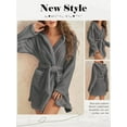 thumbnail image 6 of GESJQFZ Women Plush Hooded Shawl Collar Tie Waist Long Sleeve Bathrobe with Pockets, 6 of 7