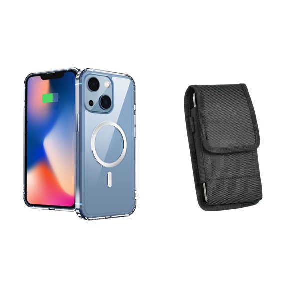 Ultra Clear Case (MagSafe Compatible) and Belt Holster Pouch for Apple iPhone 14 Plus - Black