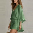 thumbnail image 4 of Costeam Womens Linen Blend 3 Piece Beach Outfit Loose Kimono Open Front Cardigan Deep V Neck Inner Top Drawstring Elastic Waist Casual Shorts Lightweight Vacation Matching Sets, 4 of 9