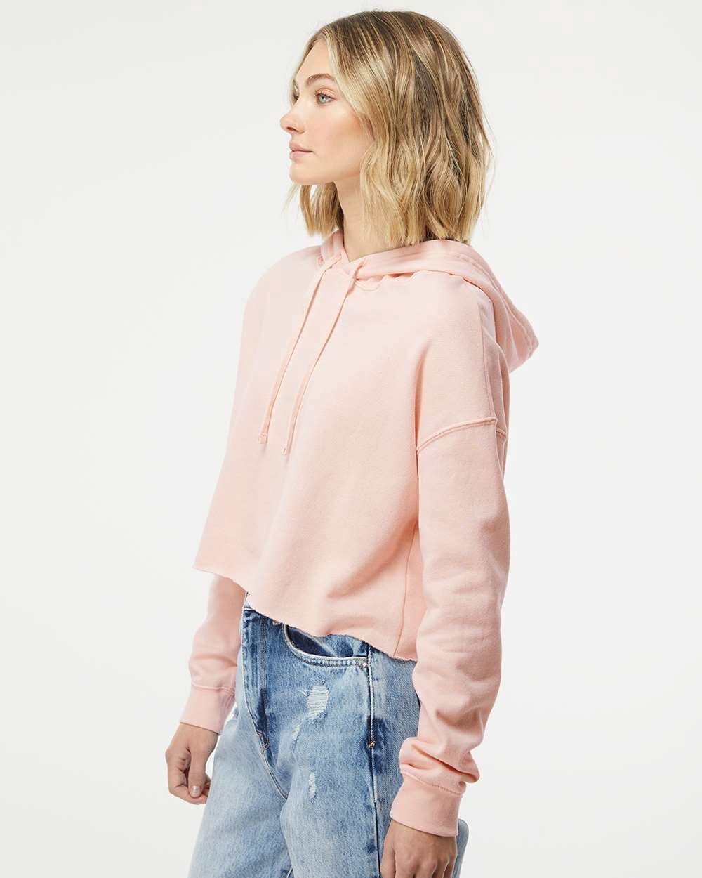 Independent Trading Co. Womens Lightweight Cropped Hooded Sweatshirt, XL, Blush