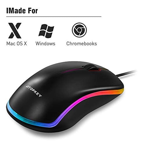 JITOPKEY Ratón USB con cable, luces arcoíris, ratón óptico para comput
