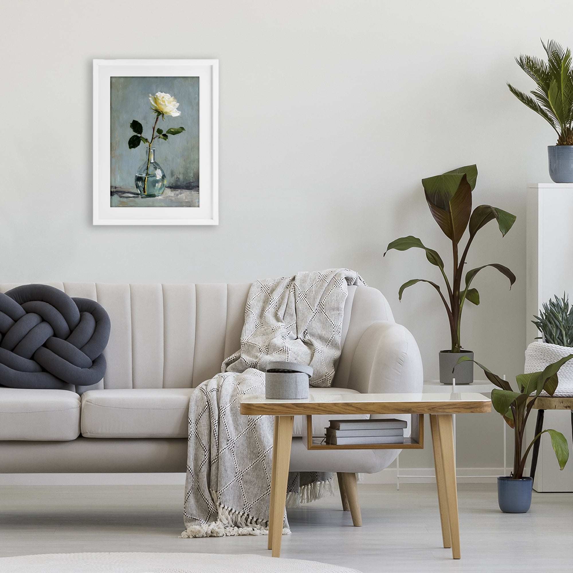Stupell Industries Sweet White Rose in Vase White Framed Print Under Glass, design by Petal Prints Design