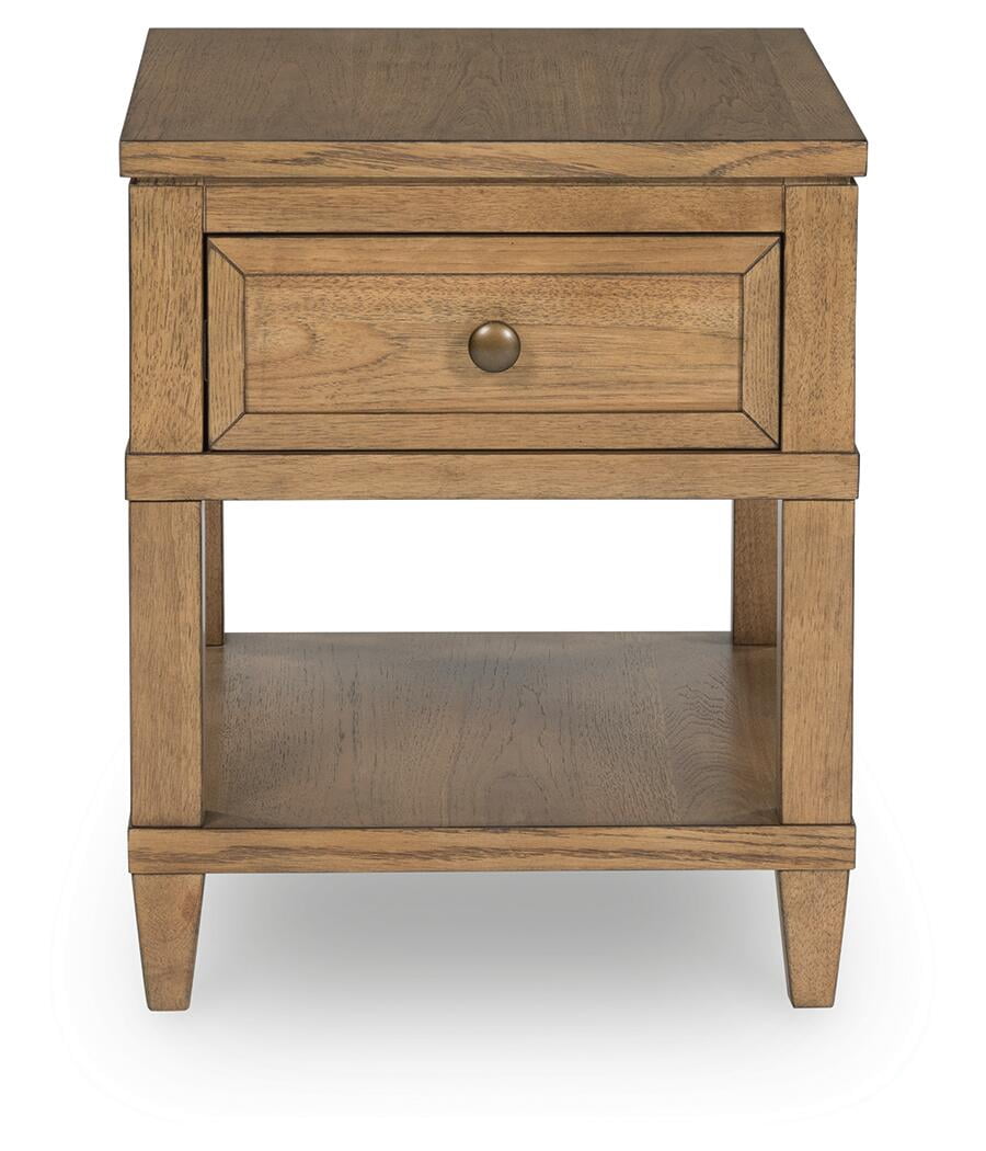 Signature Design by Ashley Sharlance Rectangular End Table - Built-in USB Charging Ports - Storage Drawer, Light Brown