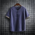 thumbnail image 3 of Men's Linen Shirt Short Sleeve Summer Shirt Vintage Men Casual Shirt Regular Fit Men Shirts Navy L, 3 of 5