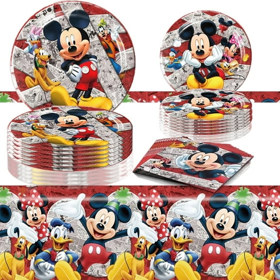 41Pcs Mickey Party Supplies, 20 Plates, 20 Napkins and 1 Tablecover for Mickey Birthday Party Decorations