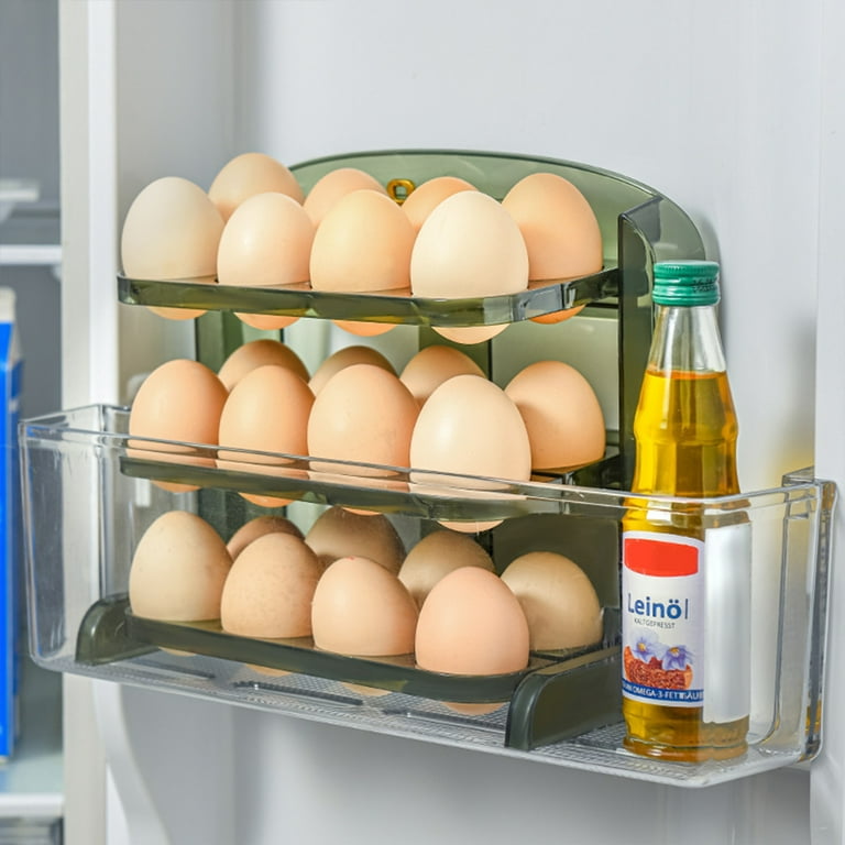 Home Intuition Clear Plastic Stackable 24 Egg Bin Holder Tray Container for Refrigerator with Lid, Size: 3 in