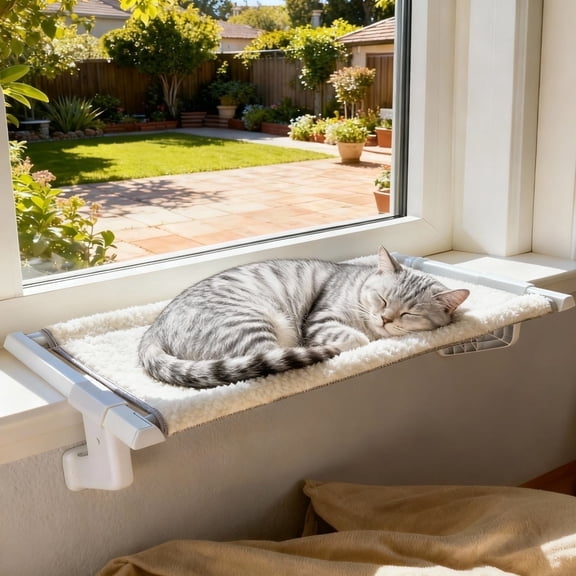 NRYDEPET Heavy-Duty Cat Window Sill Perch for Large Cats, Cat Window Bed with Washable Cover, Hold 120 lbs, White