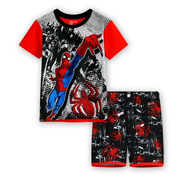 Marvels Spiderman Summer Children's Pijamas Set Boys Cotton Cartoon Printing Ropa interior Pijamas de manga corta Traje Sleepwear6T (120CM) heqiyong CONDUJO