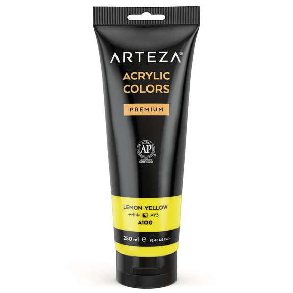 Arteza Premium Acrylic Paint (Lemon Yellow) 250ml Tube - Single Color
