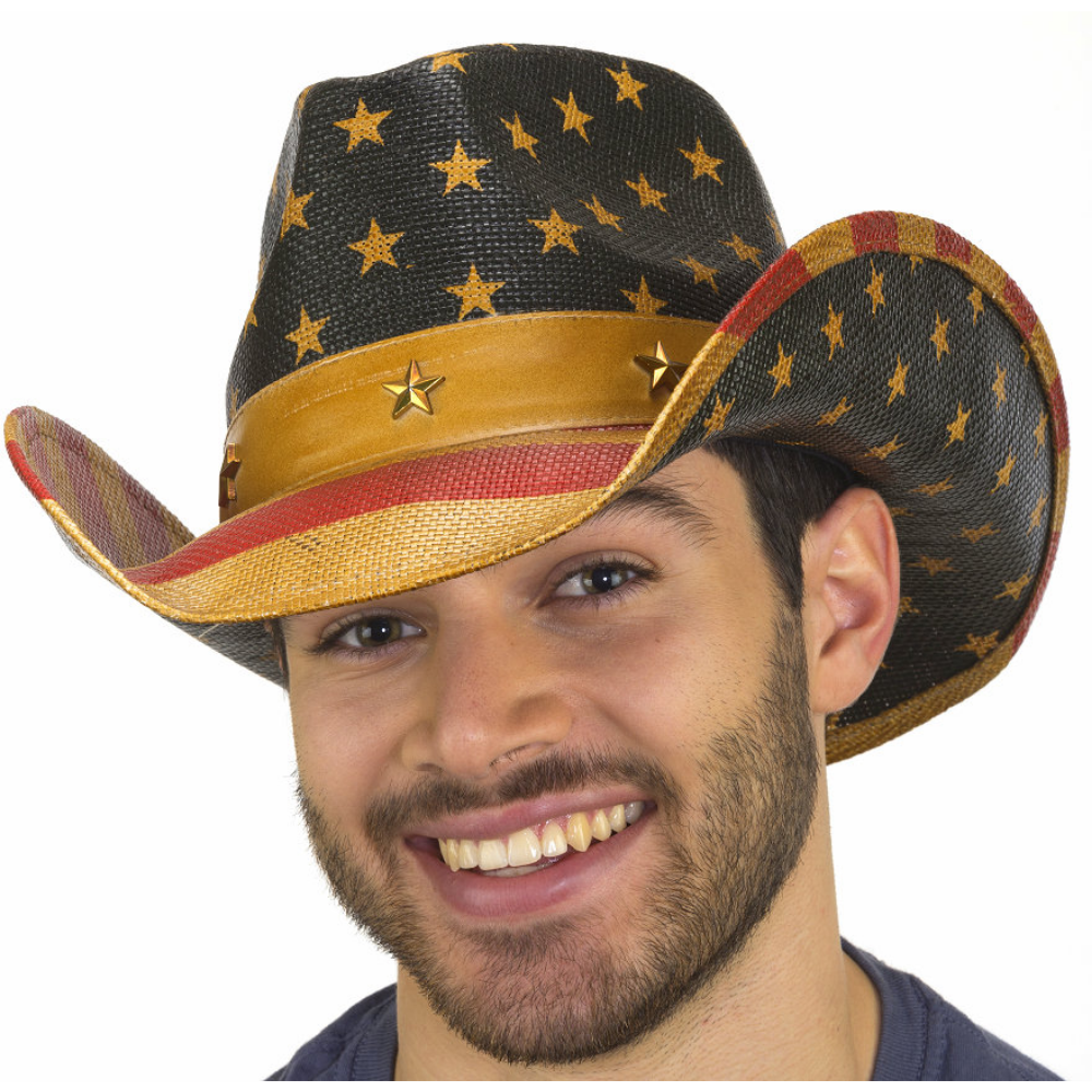 American Flag Cowboy Hat With Star Medallions