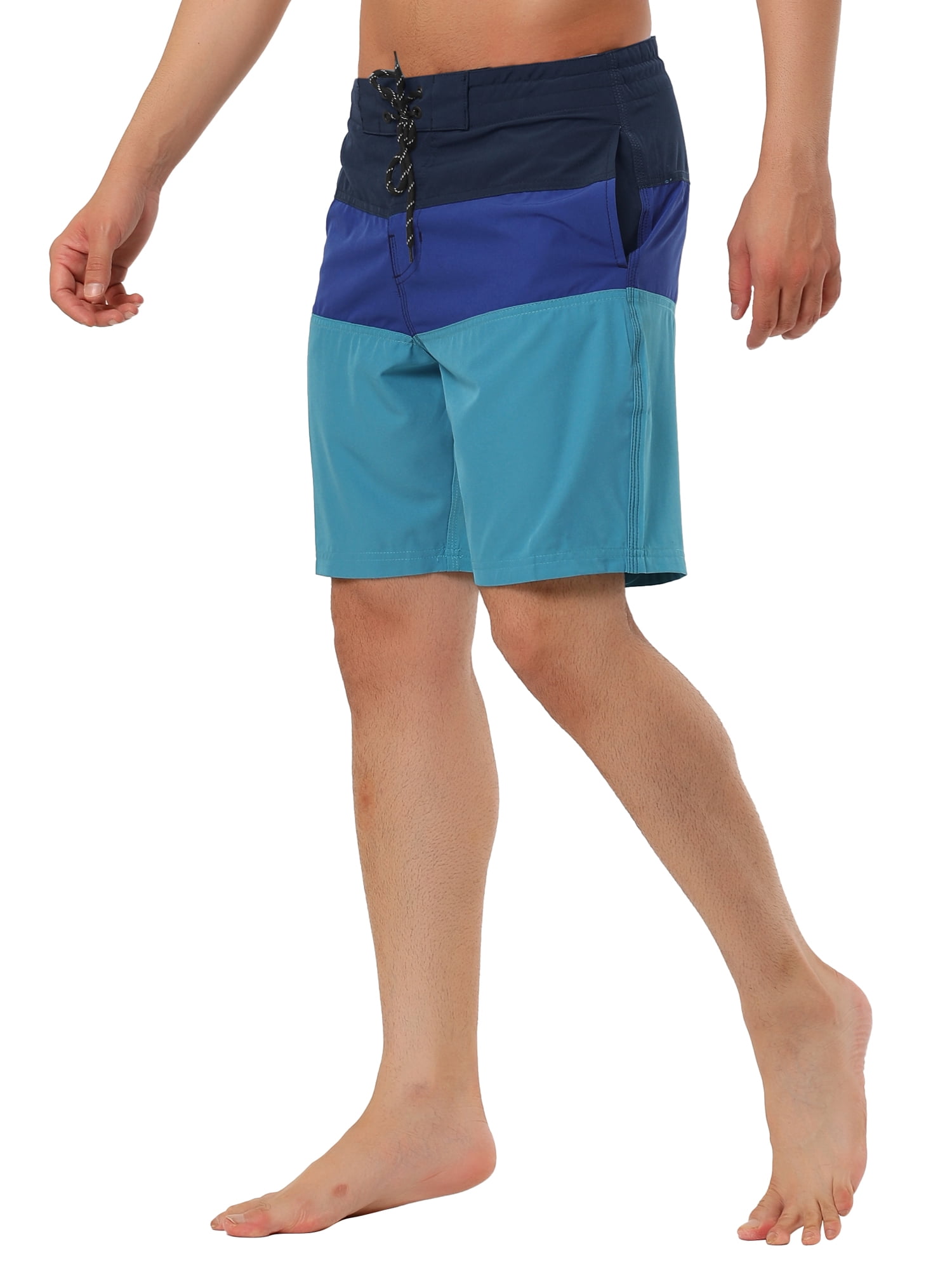 Unique Bargains Men's Summer Swim Color Block Drawstring Beach Board Shorts 36 Blue Black