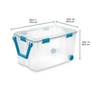 Sterilite Extra Large Storage Bin, 120 Quart Clear Plastic Storage Container with Gasket Lid, Blue