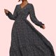 thumbnail image 1 of Vestido de cintura alta con estampado de puntos, elegante vestido maxi de manga larga con escote en V, ropa de mujer, 1 of 4
