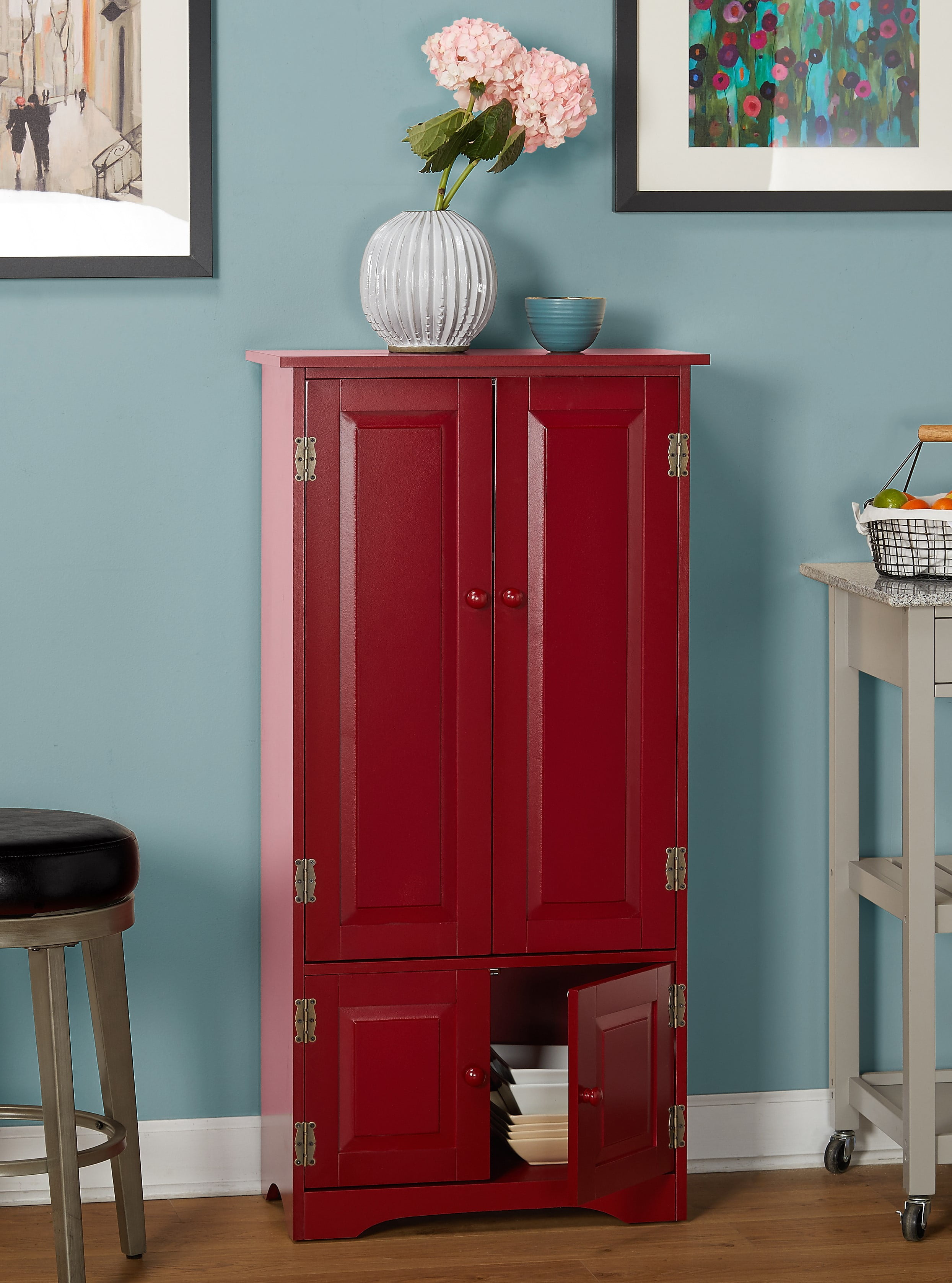 Versatile Wood 4-Door Floor Cabinet, Multiple Colors - 1