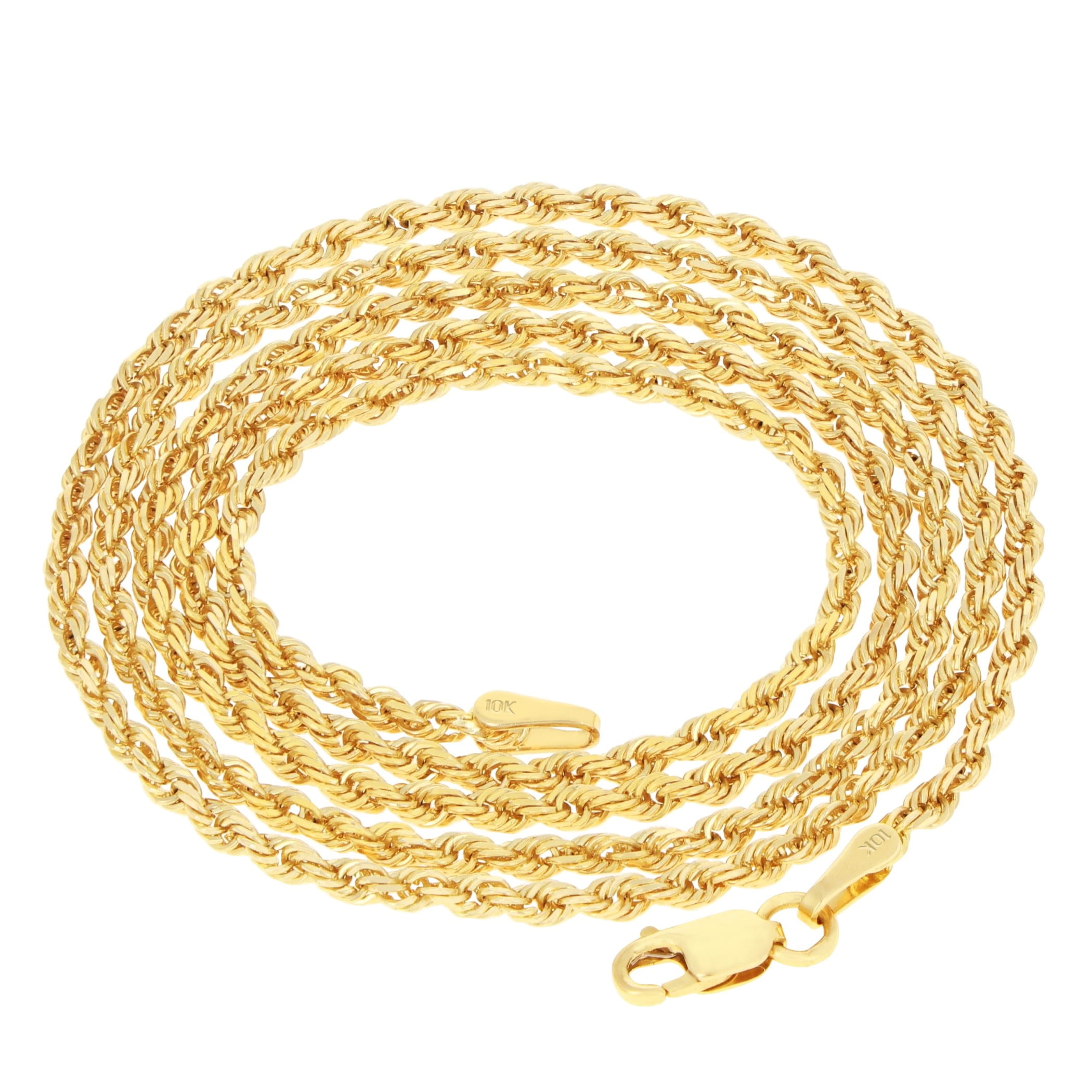 Nuragold 10k Real Yellow Gold 2mm Rope Chain Diamond Cut Necklace (16"-30") Italian Jewelry for Men & Women