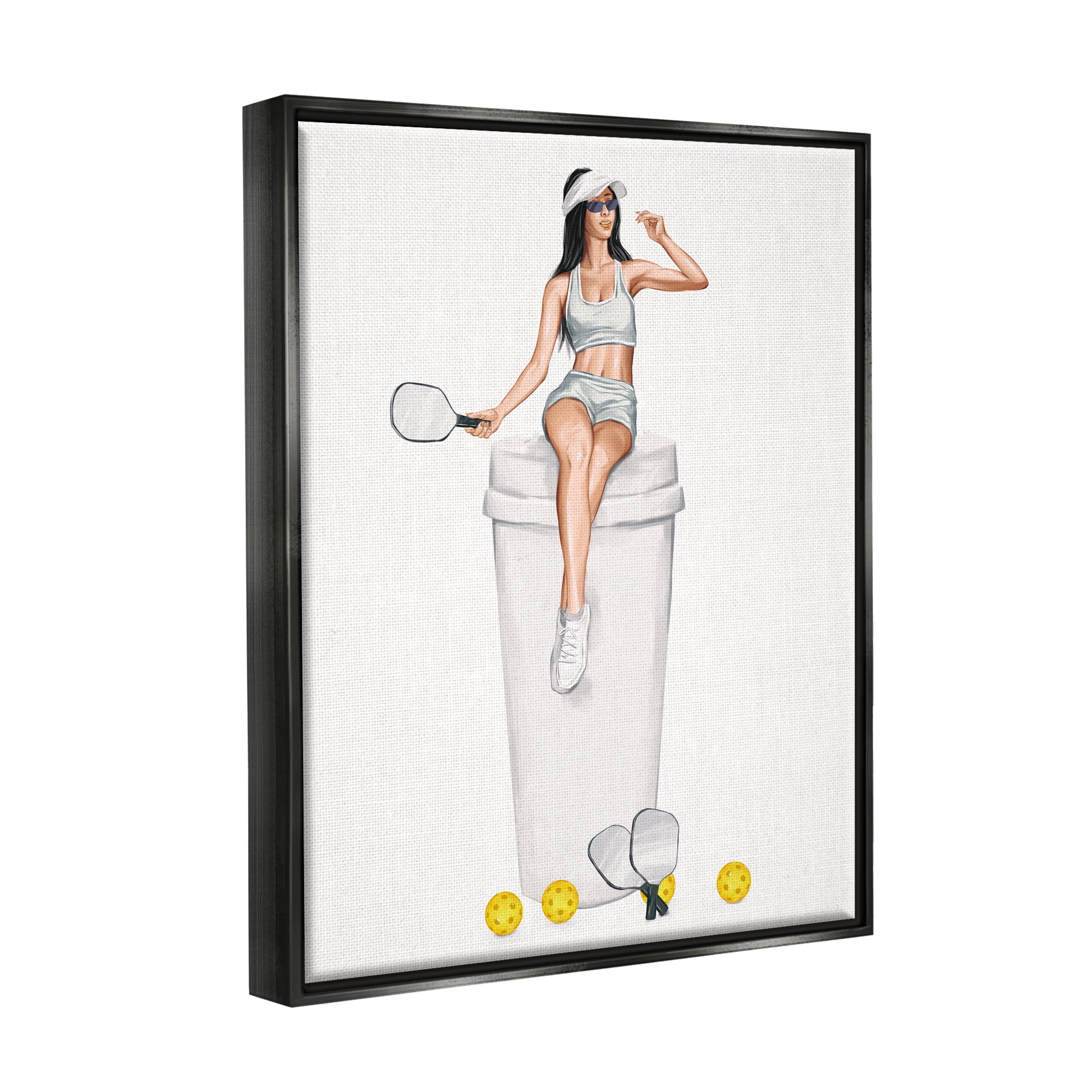 Stupell Industries Athletic Tennis Girl Coffee Cup Beauty & Fashion Painting Black Floater Framed Art Print Wall Art