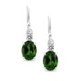 thumbnail image 2 of Gem Stone King 10K White Gold Green Chrome Diopside and White Diamond Dangle Earrings for Women (2.53 Cttw, Gemstone Birthstone, Oval 8x6mm), 2 of 5