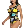thumbnail image 3 of Picia Cartoon Bird Owl Pattern Women's One Piece Swimsuits,One Shoulder Swimwear Asymmetric ,Ruffle Monokinis Bathing Suits,High Waisted Flattering Bathing Suits-Medium, 3 of 8