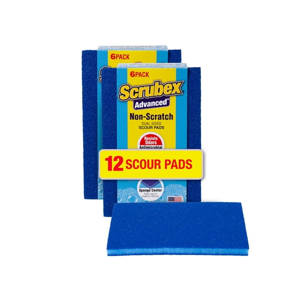 Scrubex Non-Scratch Odor Resistant Scour Pads, Multi-Purpose Scouring for Kitchen and Household, Safe for Non-Stick Cookware (12 scouring pads)