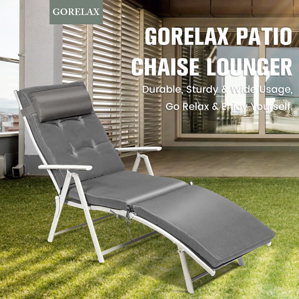Aimee Lii Adjustable Outdoor Lightweight Folding Chaise Lounge Chair with Pillow, Patio Loungers, Gray Aimee Lii Adjustable Outdoor Lightweight Folding Chaise Lounge Chair with Pillow, Patio Loungers, Gray