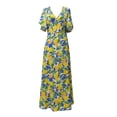 thumbnail image 4 of Women's Lemon Floral Maxi Dress V-Neck Flutter Sleeve Casual Boho Long Summer Sundress, 4 of 4