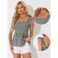thumbnail image 2 of DARING DIVA Women's Gingham Peplum Square Neck Sleeveless Plaid Blouse XS Black, 2 of 6