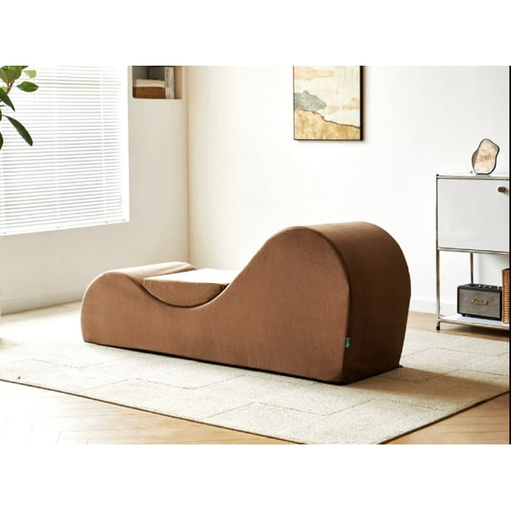 Yoga Chaise Lounge Chair for Stretching, Relaxation & Exercise, Ergonomic Design with Soft Yet Firm High-Density Foam Core, Removable Machine-Washable Cover, Brown