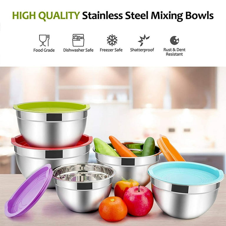Mixing Bowls with Lids Set of 5, VeSteel Stainless Steel Mixing