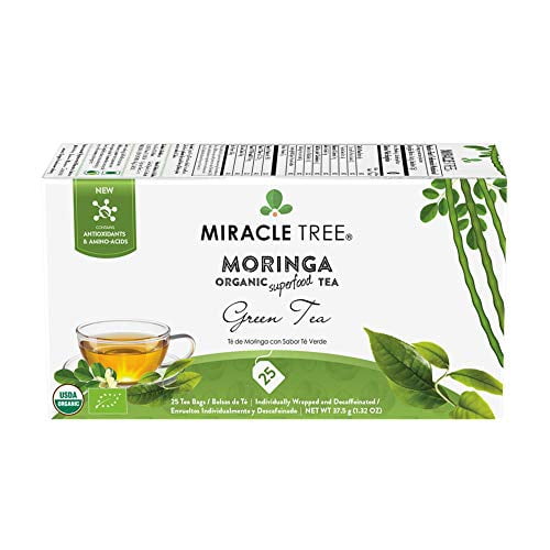 Miracle Tree - Organic Moringa Superfood Tea, 25 Individually Sealed Tea Bags, Green Tea (Keto, Detox, Weight Loss, Energy & Immunity Booster, Vegan, Gluten-Free, Organic, Non-GMO, Decaffein