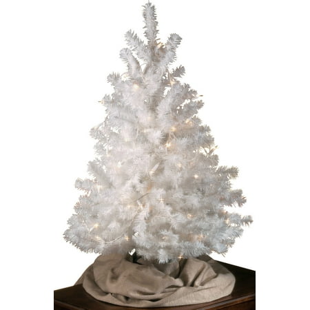 White All Seasons Decorative Evergreen Tree by Northwoods, 3’ Height for Table Top or Shelf – Artificial Tree for Christmas, Holidays and Festive