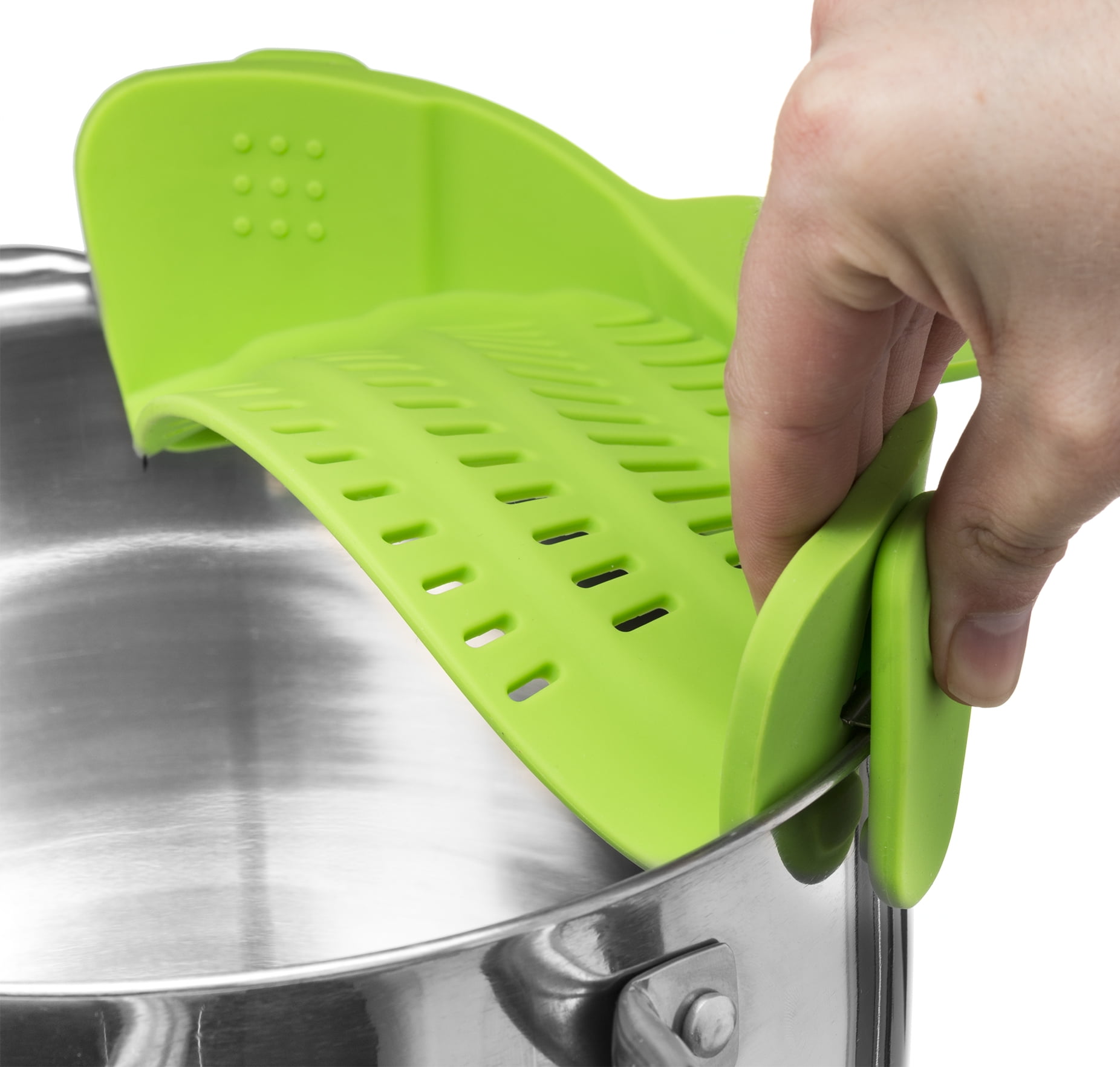 Kitchen Gizmo Snap N Strain Strainer - Clip on Silicone Colander Strainer -  Fits All Pots and Bowls - Green 