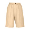 thumbnail image 5 of Kvture Bermuda Shorts for Women Knee Length Wide Leg Summer Short Pants High Waisted Cotton Linen Short Plus Size Crop Pant Beige M, 5 of 6