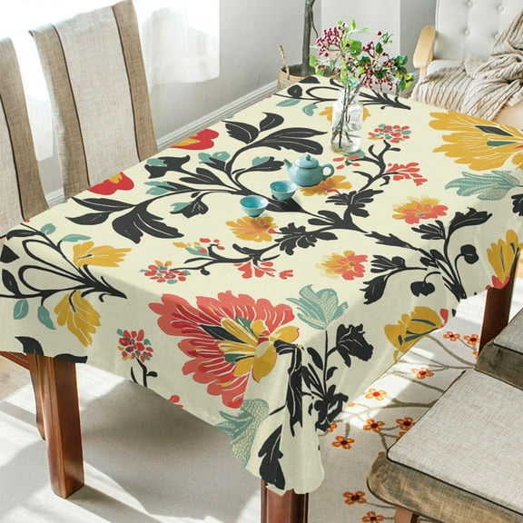 Yayeee Tablecloths for Rectangular Tables 54 x 54 inch Party Table Cover, Beige Floral