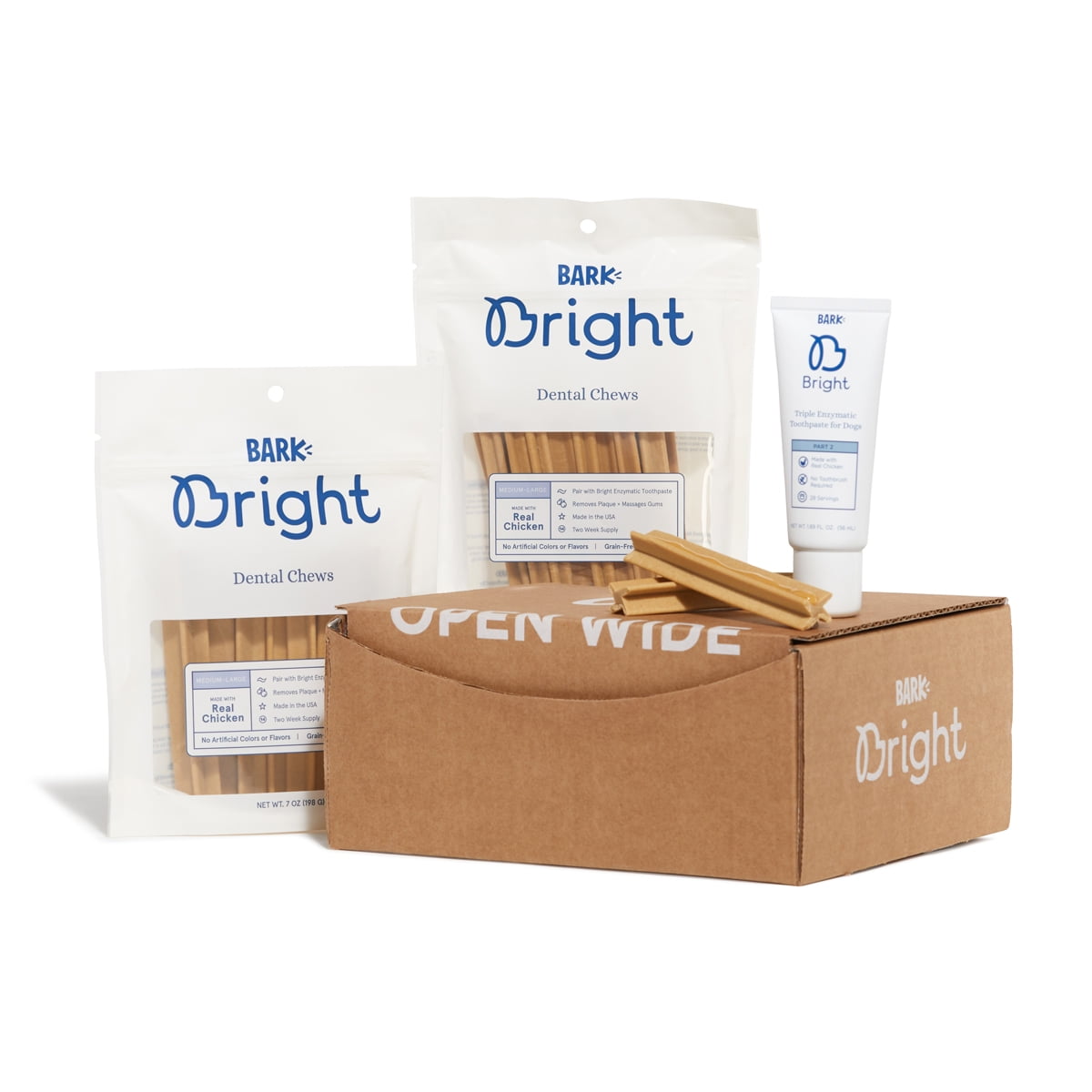 BarkBox Bright Brushless Dental Chews and Enzymatic Toothpaste Kit 30