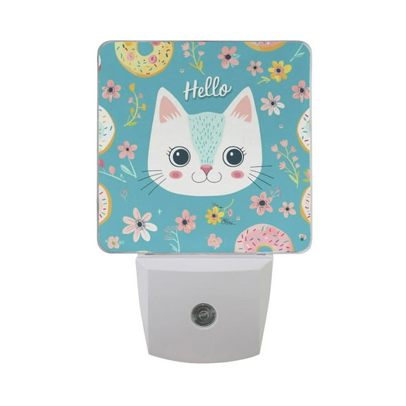 Hello Cat Face Night Light 2 Pack LED Nightlight Plug into Wall Dusk to Dawn Sensor Soft White