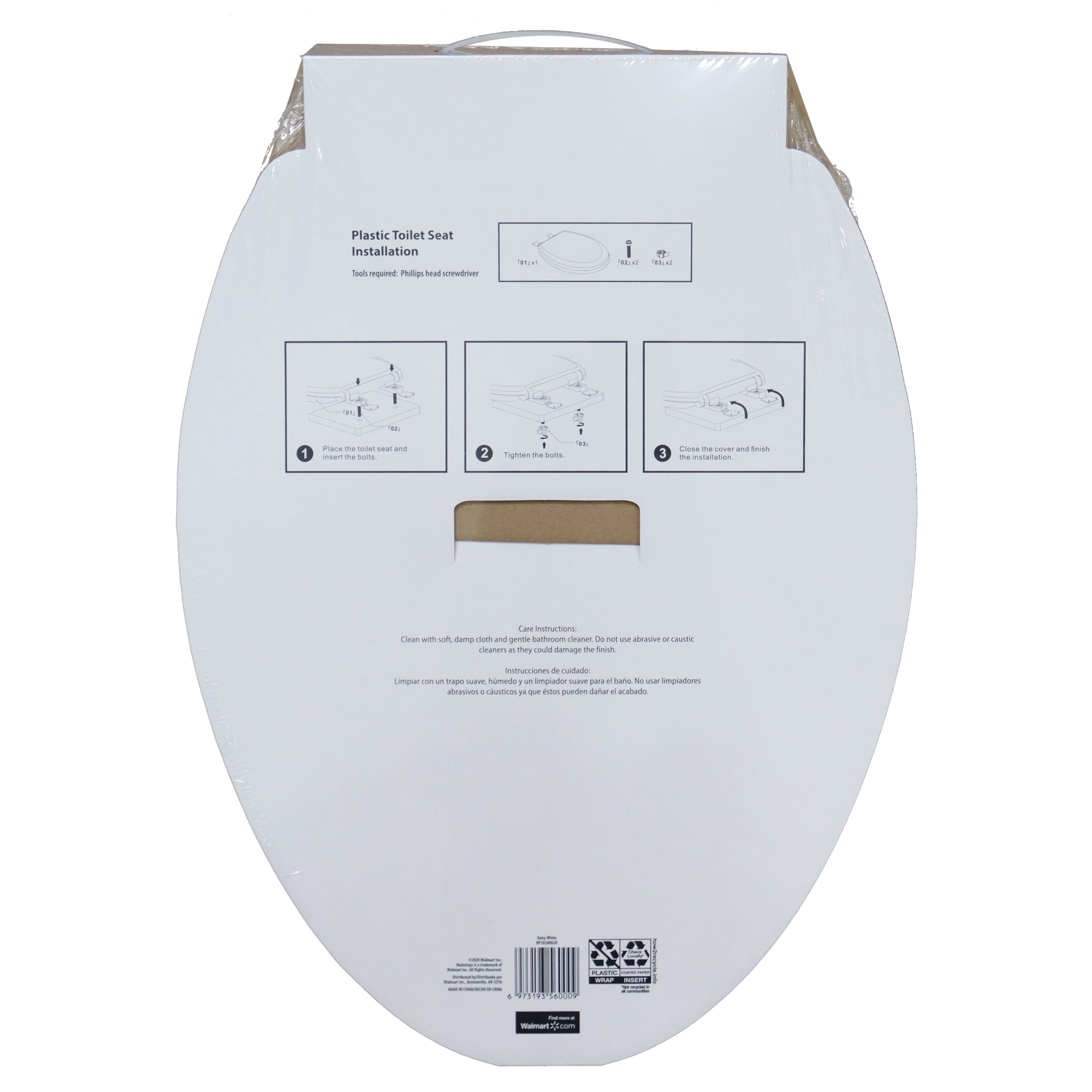 Mainstays Plastic Elongated Toilet Seat in Daisy White