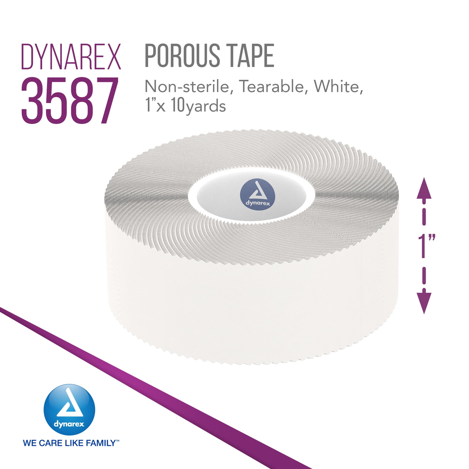Dynarex Porous Tape - Medical Tape for Wound Care, Dressing, Hospital - Non Sterile, Easy to Tear Adhesive Fabric Tape, No Natural Rubber Latex - White, 1" x 10 Yards Per Roll, 1 Case, 144 Rolls