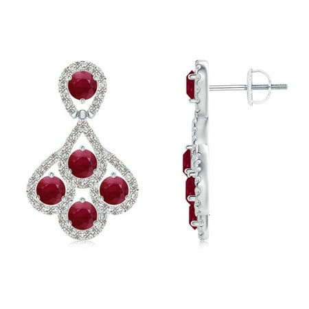 Angara July Birthstone Earrings Dangling Ruby Chandelier July Birthstone Earrings Dangling Ruby Chandelier With Diamond Border In 950 Platinum 3mm