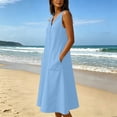 thumbnail image 6 of Bxsruta Women's Sleeveless Henley Midi Dress with Pockets Casual a Line Cotton Blend Tank Dress - Soft Breathable V Neck Pull on Summer Dress for Everyday Wear, 6 of 8