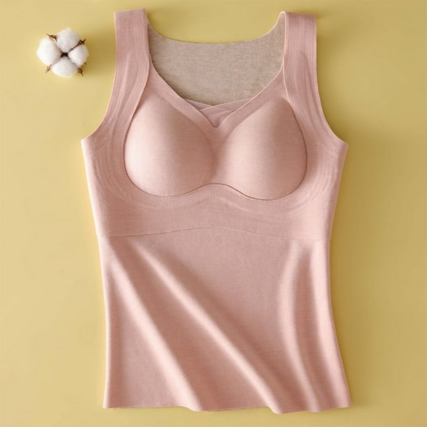 Ropa interior térmica para mujer, de moda, lisa, con cuello redondo, cojín en el pecho, camiseta térmica cálida de poliéster para mujer, cintura baja.