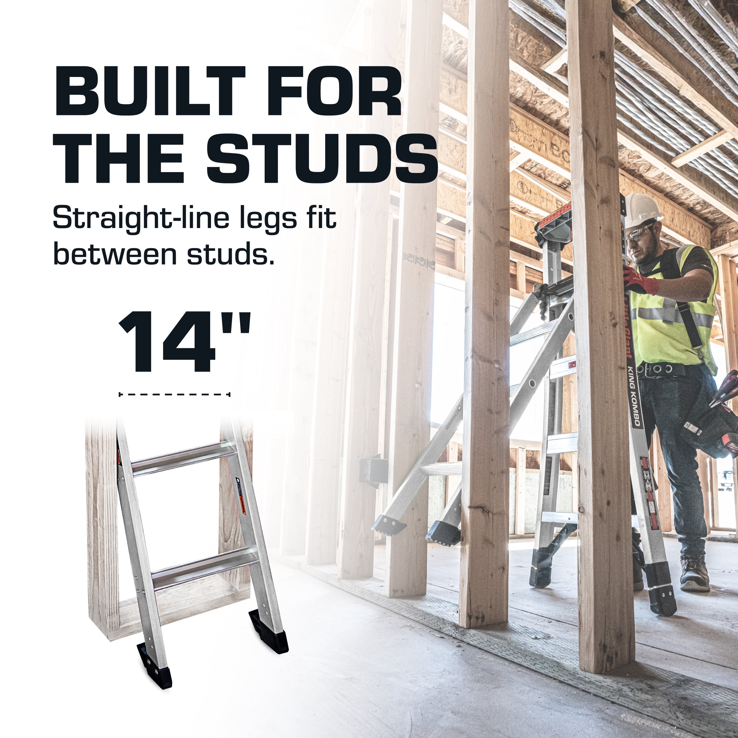 Little Giant King Kombo 5'-8' Aluminum 3-in-1 Combo Ladder, Type 1A - 300 lbs. Rated, 11 ft. 4 in. Reach