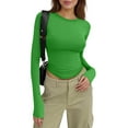 thumbnail image 2 of Women Slim Fit Crop Tops Crewneck Skinny Shirt Long Sleeve Y2K Casual Basic Solid Color Going Out Tight Tee Green L, 2 of 5