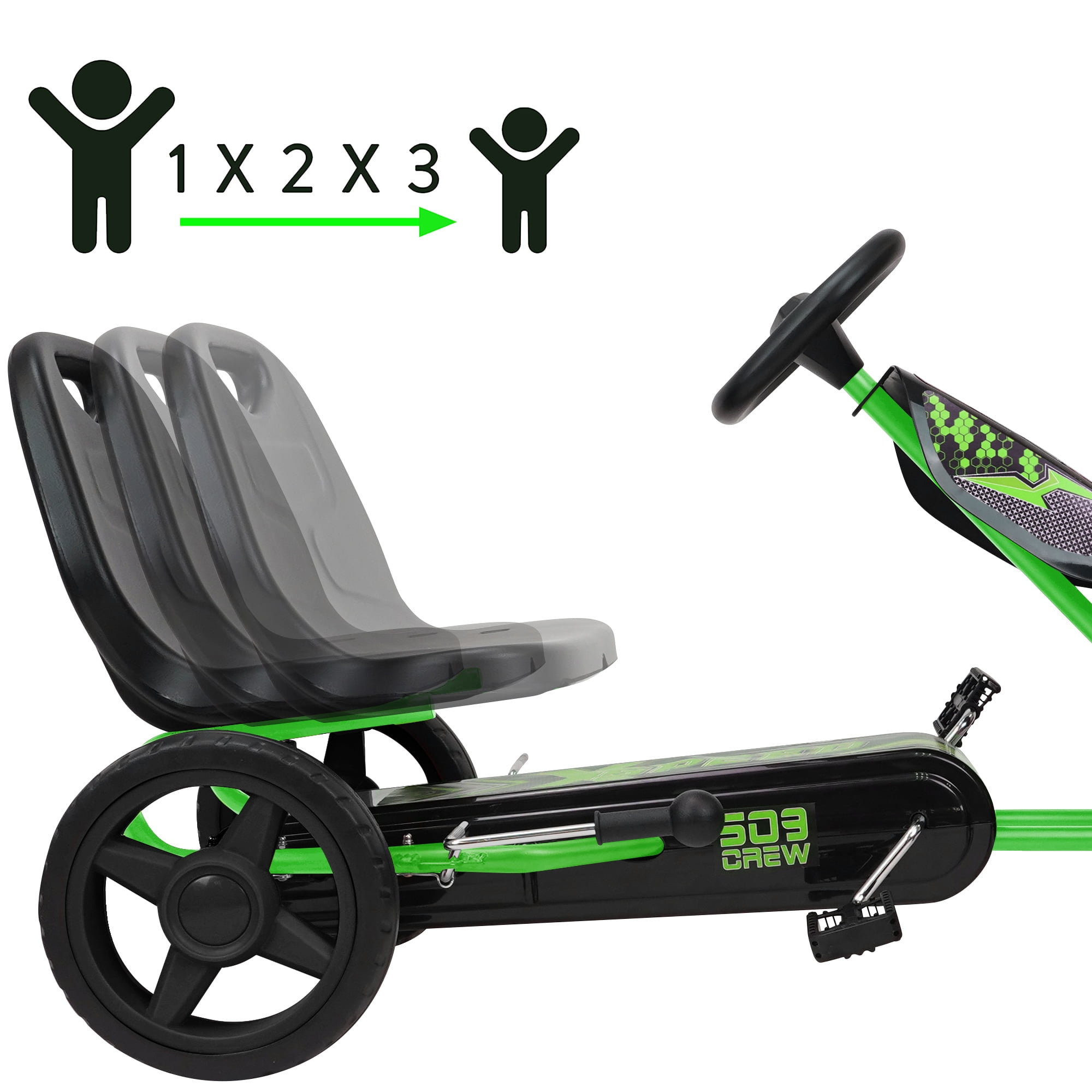 509 Crew Xspeed Pedal Go-Kart Green Black, Adjustable Seat, Indoor