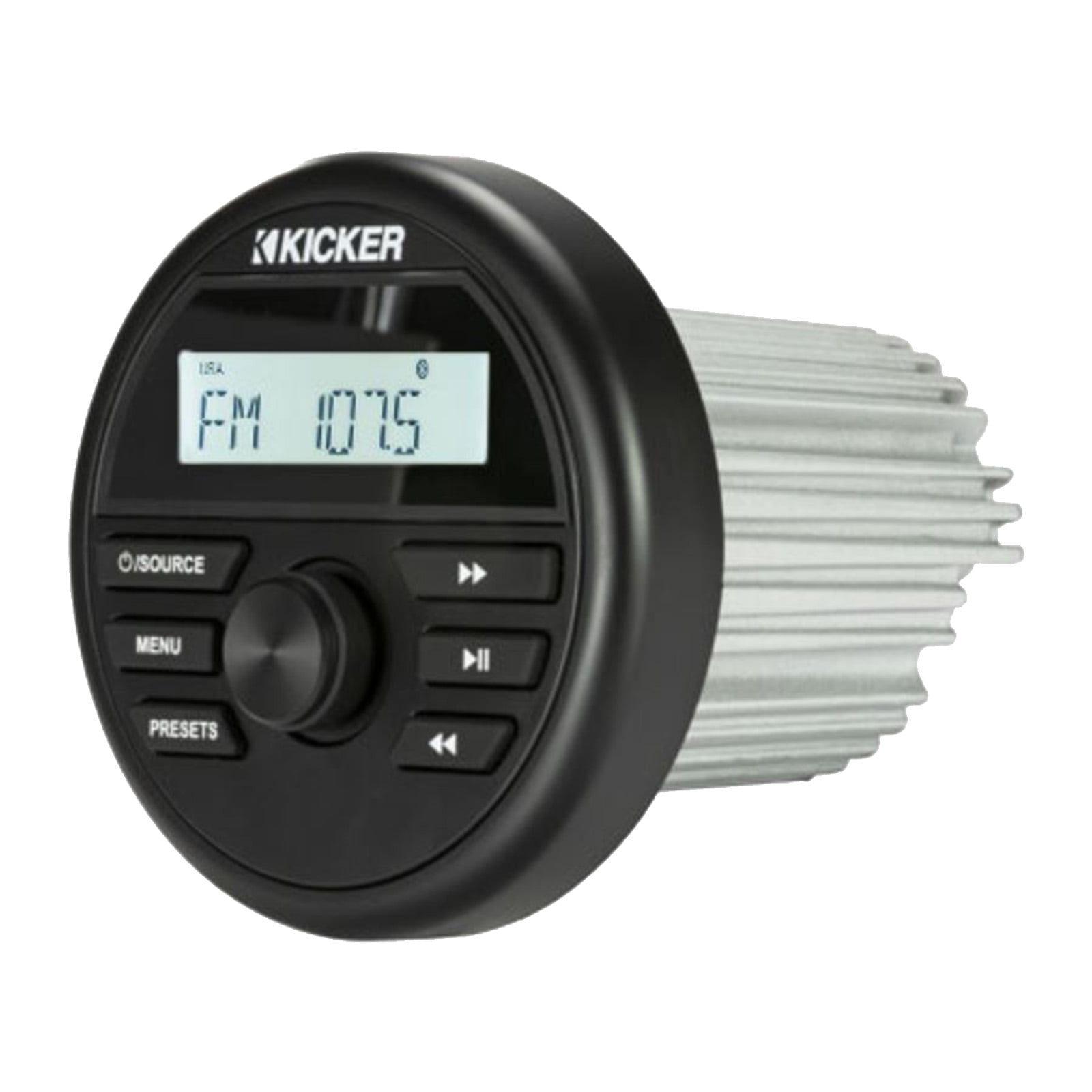 Kicker All-Weather Marine Gauge Style Bluetooth USB Stereo Receiver Bundle with Wired Remote, 4x 6.5" 2-Way 195W Max Coaxial Marine LED Speakers w/ Remote, Silver Grilles, Wire, Antenna