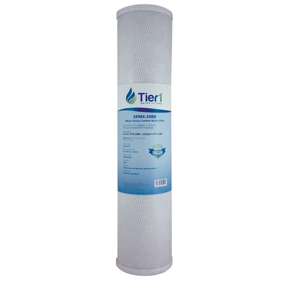 Tier1 10 Micron 20 x 4.5 Water Filter | Radial Flow Carbon Block Whole House Cartridge | Replacement for Pentek EPM-20BB, 155783-43, EPM4-20BB | 4.5 x 20 Water Filter