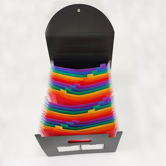 1 pieza (negra) Carpeta de almacenamiento de papel con 25 compartimentos, clasificador de documentos A4 con tapa, maletín de plástico portátil tipo acordeón, carpeta de archivos tipo acordeón O