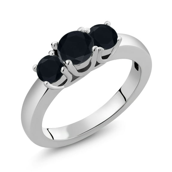 Gem Stone King 0.92 Ct Round Black Onyx 925 Sterling Silver Ring (Size 9)
